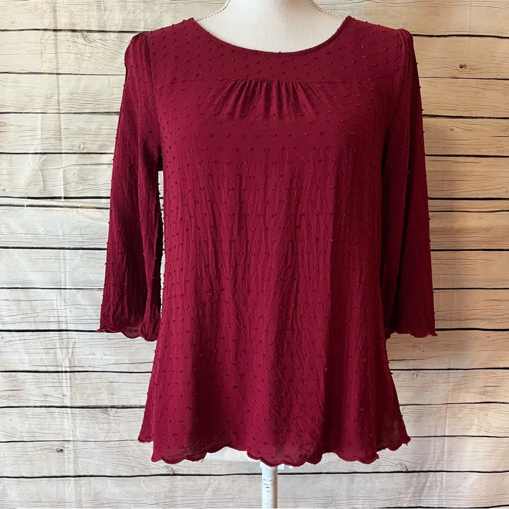 Anthropologie Maeve Emmeline Swiss Dot Scalloped Trim Top